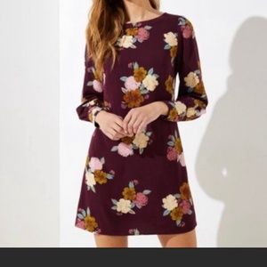 Loft Women's Burgundy Floral A-Line Shift Dress Size 4 Petite